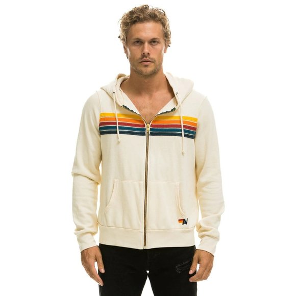 Aviator Nation Other - Aviator Nation Unisex 5-Stripe Full Zip Hoodie in Vintage White Size L